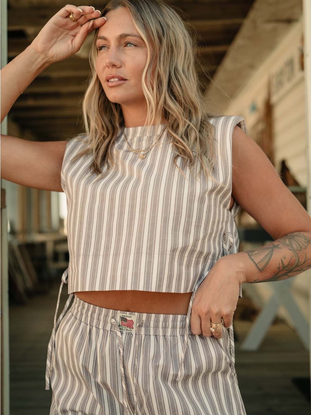 Tribe Kelly Grayton Tank Stripes Crop Top In Mocha Size XS NWOT - Picture 6 of 10